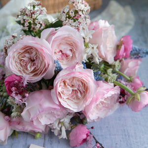 Bouquet of Keira roses - Frilly wedding-dress petals frame her cupped blooms in every shade of soft pink, from raspberry ripple to clotted cream. 