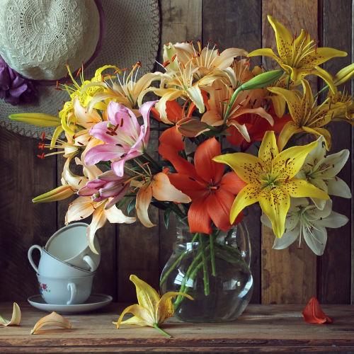 playful mix of our pure white, passionate pink, yellow, and orange  lilies
